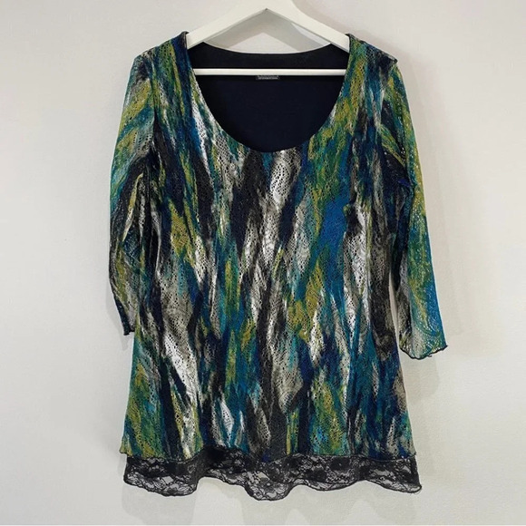 Clientele Watercolor Lace Overlay Frilly Blouse Size M - Picture 3 of 14